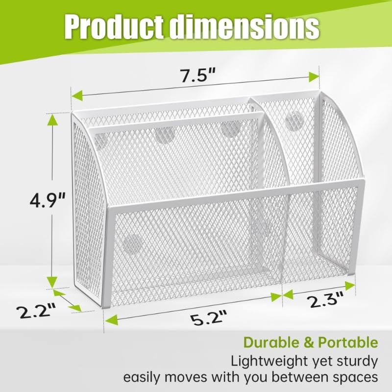 YINGHUA Strong Magnetic Pen Holder for Whiteboard and Refrigerator 3 Compartments Metal Mesh Organizer Space Saving Shelf for Office School Home and Locker - White-Velvo Beauty
