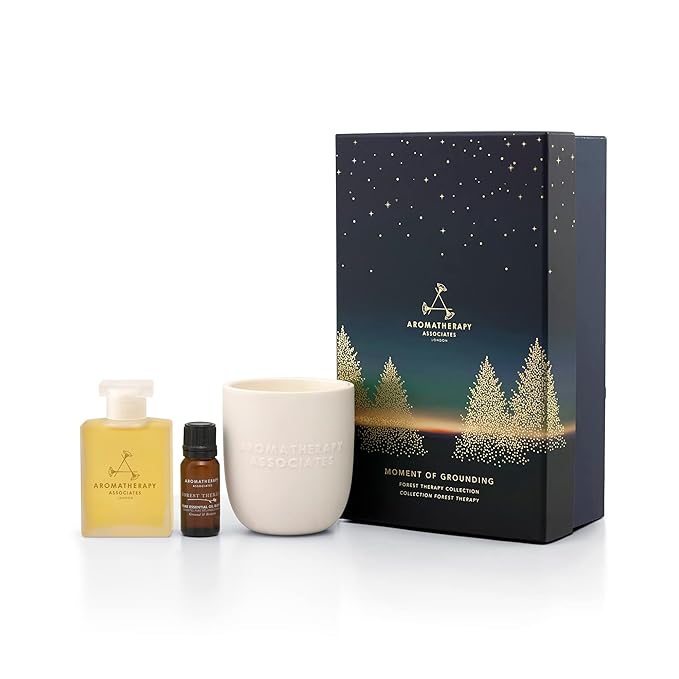 Aromatherapy Associates Moment of Grounding. Luxurious Holiday Gift Set Includes Forest Therapy Bath & Shower Gel, Pure Essential Oil Blend, and Candle (1 count)-Velvo Beauty