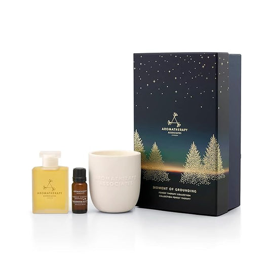 Aromatherapy Associates Moment of Grounding. Luxurious Holiday Gift Set Includes Forest Therapy Bath & Shower Gel, Pure Essential Oil Blend, and Candle (1 count)-Velvo Beauty
