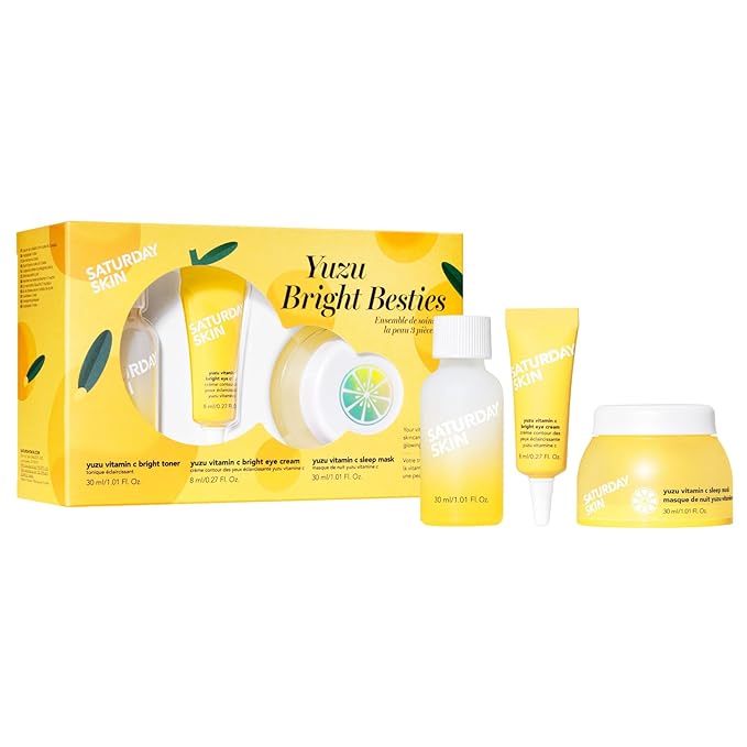 Saturday Skin 3-Piece Skin Care Set Yuzu Vitamin C Sleep Mask Yuzu Vitamin C Bright Toner and Eye Cream Overnight Facial Masks Korean Beauty Best Vitamin C Skincare Set-Velvo Beauty