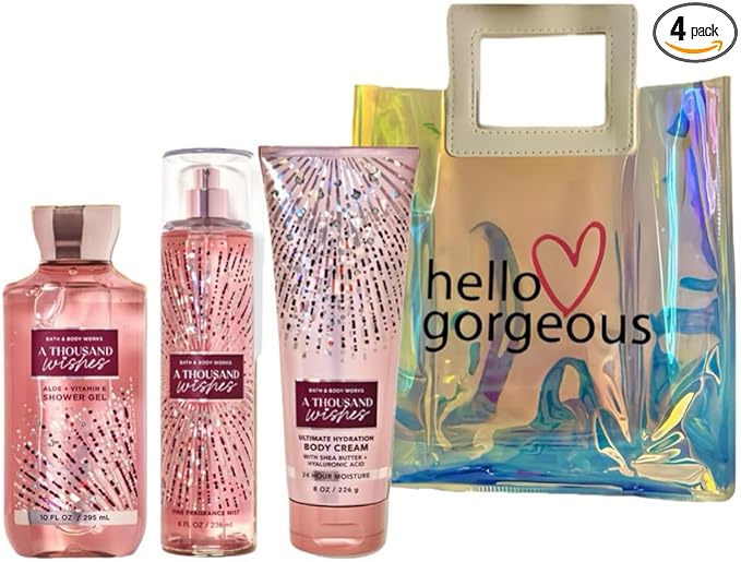Bath & Body Works - 3 Piece Bundle - Spray - Body Cream - Shower Gel - Full Size and Gift Bag HELLO GORGEOUS (A Thousand Wishes)-Velvo Beauty