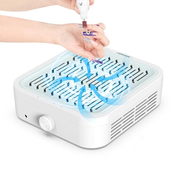 LIONVISON Nail Dust Collector For Salons: Manicure Pedicure Tool for Beginners DIY Nail Tech - Reusable Filter Fan Dust Suction Machine For Home-Velvo Beauty