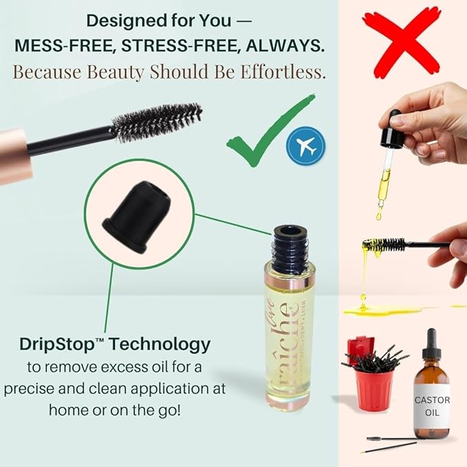 Organic Castor Oil Lash Serum for Hair Growth, 100% Pure Eyebrow Eyelash Growth Serum, Cold Pressed Hexane Free (2oz Glass Bottle + FILLED Mascara Tube)-Velvo Beauty