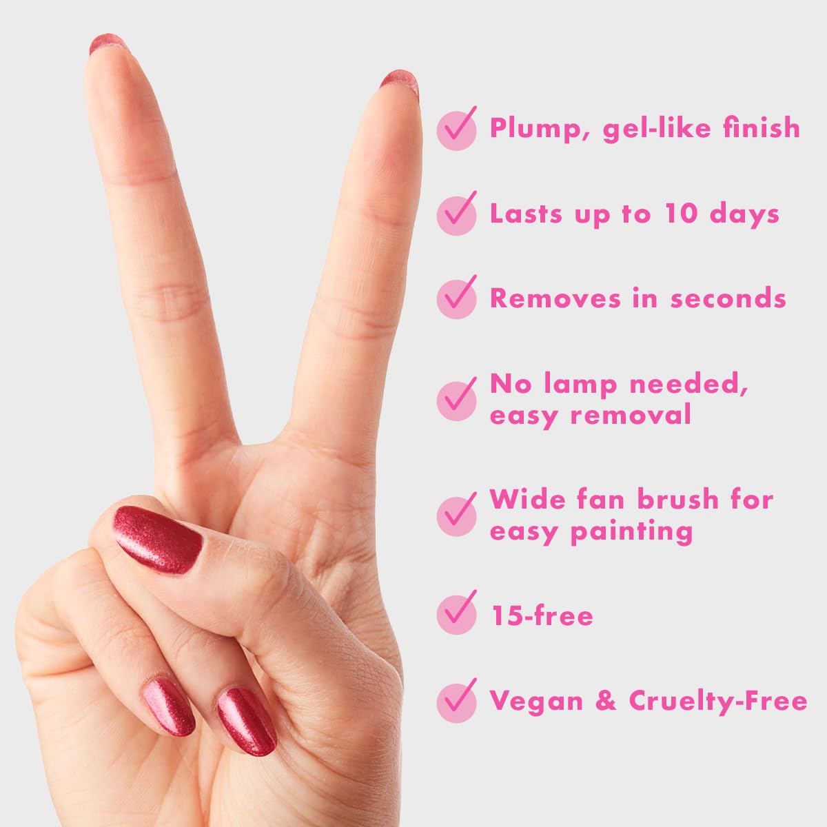 Olive & June Long Lasting Nail Polish | Plump Gel-Like Finish No Lamp Needed | Lasts up to 10 days | Salon-Quality at Home | 15-Free Vegan Cruelty-Free Chip-Resistant Shine | Ruby Shimmer Metallic Red-Velvo Beauty