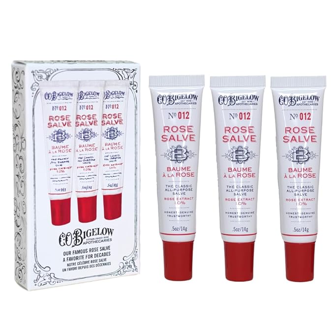 C.O. Bigelow Rose Salve Lip Balm Tubes 3 Pack, All Purpose Salves Moisturizing for Chapped Lips and Dry Skin-Velvo Beauty