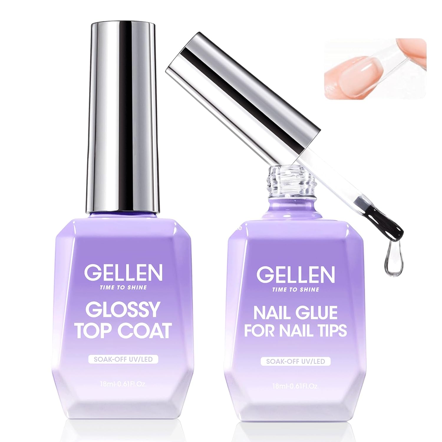 Gellen 4 in 1 Nail Glue Gel and No Wipe Gel Top Coat for False Nail Tips & Acrylic Nails & Clear Press on Nails, 18ML Long Lasting Nail Gel Kit, Home Salon Manicure Set-Velvo Beauty