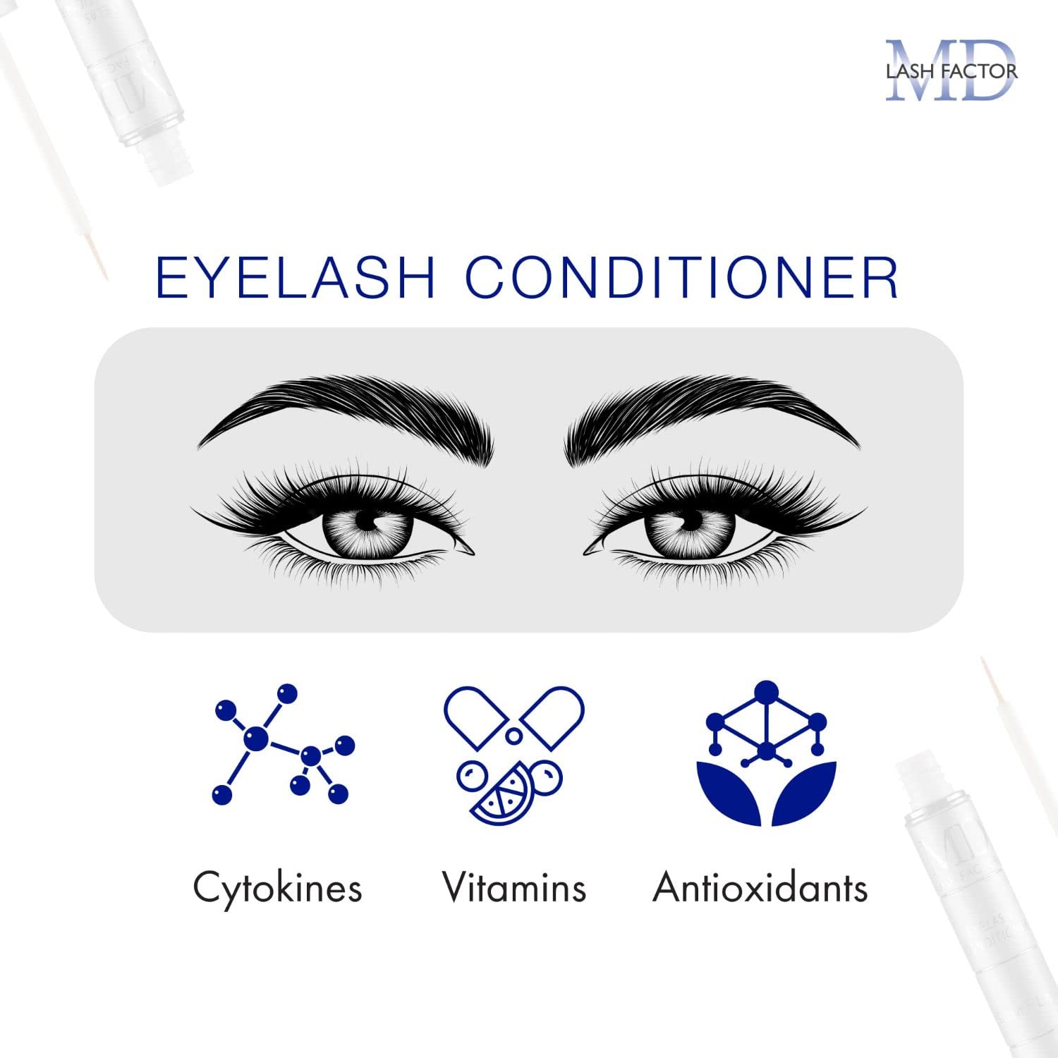 MD Lash Factor Eyelash Conditioner – 0.1 fl oz, 3-Month Supply – Daily Lash Serum with Peptides and Biotin for Thicker Lashes-Velvo Beauty