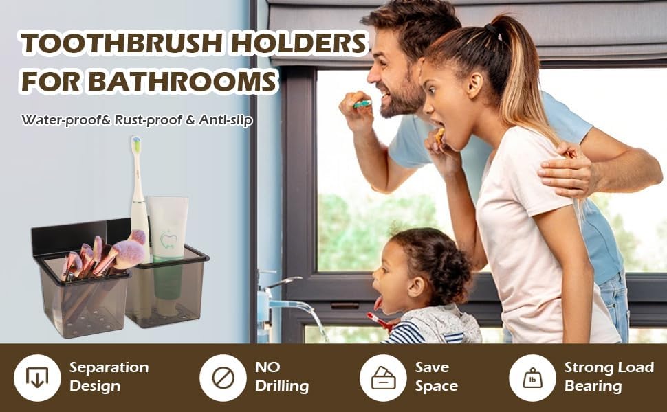 Toothbrush Holder Toothpaste Holder with Wall Mount for Family, Metal Frame & Plastic Black Bathroom Organizer Set with Adhere Tape for Bathroom -one Pack-Velvo Beauty