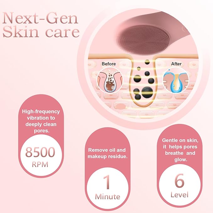 LZP Facial Cleansing Brush, Silicone Electric Exfoliator Scrubber with 6 Speeds, Rechargeable Face Scrubber for Cleansing, Exfoliating and Massaging, Waterproof Face Scrub Brush for Men & Women-Velvo Beauty