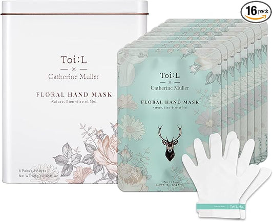Catherine Muller Floral Hand Mask 8 Pairs, Moisturizing Gloves for Dry Hands with Elder Flower & CICA, Repairing and Nourishing Hand Care Treatment for Cracked, Rough, and Dry Skin-Velvo Beauty