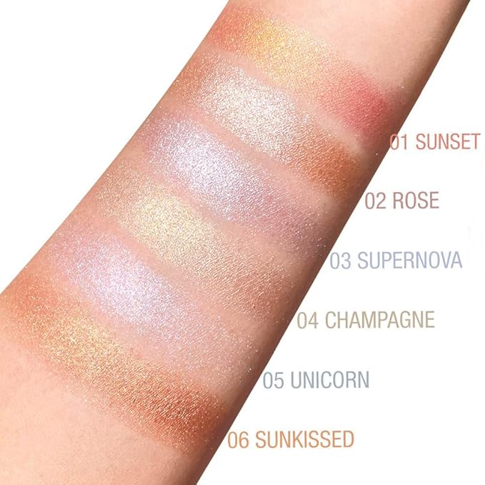 Cream Highlighter Makeup Palette, Glow Highlighters Makeup Powder, Suit for Cheeks, Body, Eyeshadow, Silver Light Pink Rose Gold Purple Champagne, Vegan, Talc Free (04)-Velvo Beauty