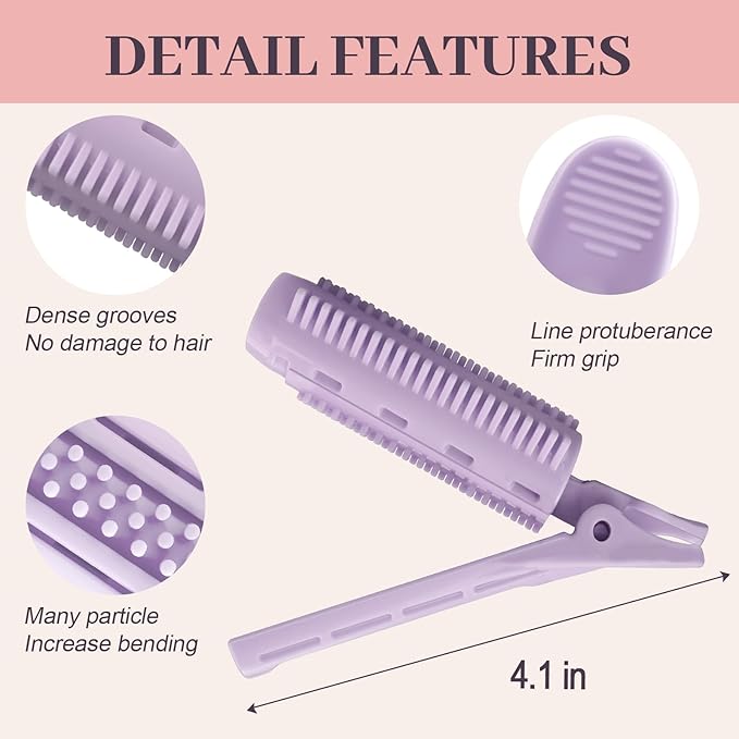 4PCS Volumizing Hair Clips for Root Lift & Volume - Instant Bangs Roller Clips for Effortless Curls & Lift - Velcro Rollers For Hair - Hair Rollers For Women - Purple-Velvo Beauty
