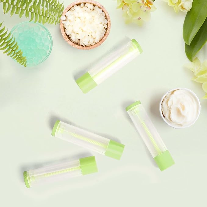 LotFancy Lip Balm Tubes Empty, 60PCS 5.5ml (3/16 Oz), Clear Lip Balm Container Tubes with Green Caps, BPA Free & Leak Free, Refillable-Velvo Beauty