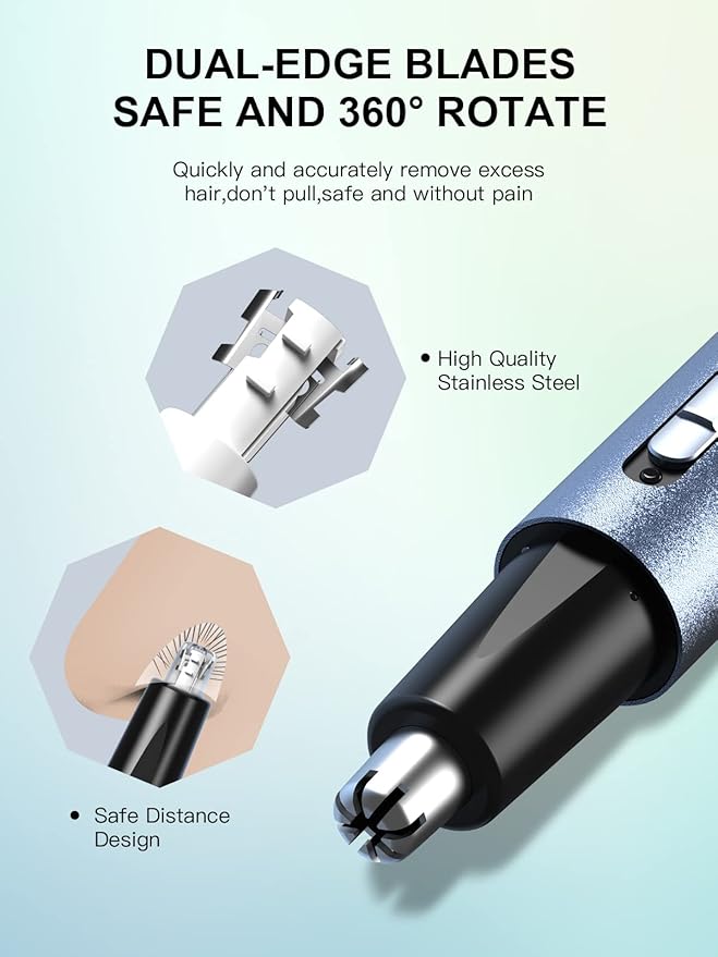 AHHFEI Nose & Ear Hair Trimmer, 5 in 1 Rechargeable USB Trimmer for Men & Women, Painless & Easy Cleansing, Blue-Velvo Beauty