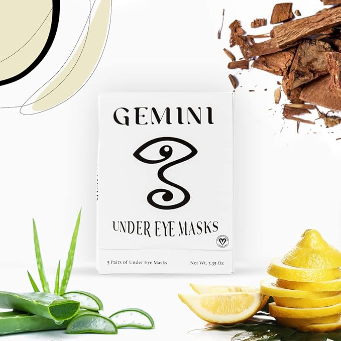 Gemini Under Eye Patches for puffy eyes, dark circles, under eye bags and wrinkles - 5 pairs biocellulose under eye masks for personal care - Certified Vegan-Velvo Beauty