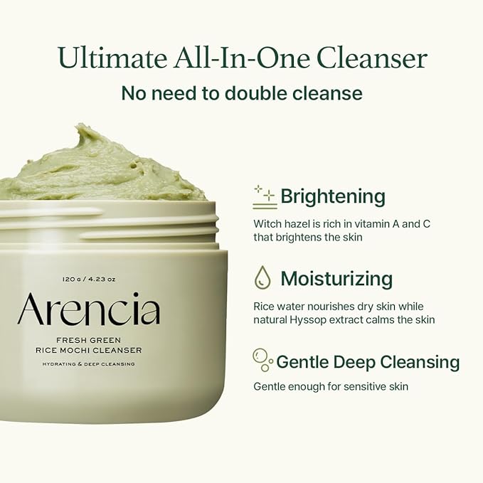 Korean Rice Mochi Face Cleanser - Face Mask, Foaming Cleanser, Gentle Scrub All in One - Deep Cleansing, Moisturizing, Pore Minimizing, Removing Blackhead- with Rice Water & Green Tea, Mugwort-Velvo Beauty