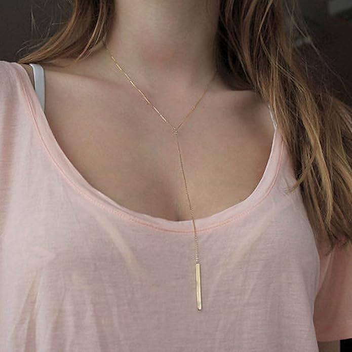 Boho Long Bar Necklace Choker Y Lariat Necklace Chain Minimalist Drop Necklace Jewelry for Women and Girls-Velvo Beauty