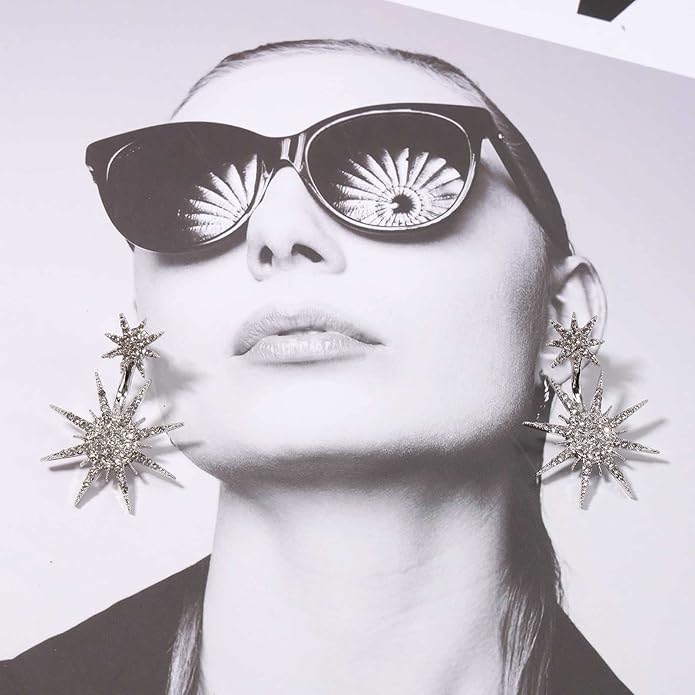 Starburst Jacket Earrings Gold Rhinestone Sun Earrings Front Back Studs Earrings Boho Celestial Earrings Jewelry for Women and Girls Gifts-Velvo Beauty