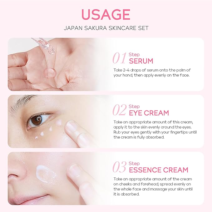 Skin Care Set JAPAN SAKURA Women Beauty Gift Sets Skin Care Kit with Serum, Eye Cream, Face Cream Travel Kit for Women Wife Mom Teen Girls TSA-friendly Sizes Birthday Gift 3pcs-Velvo Beauty