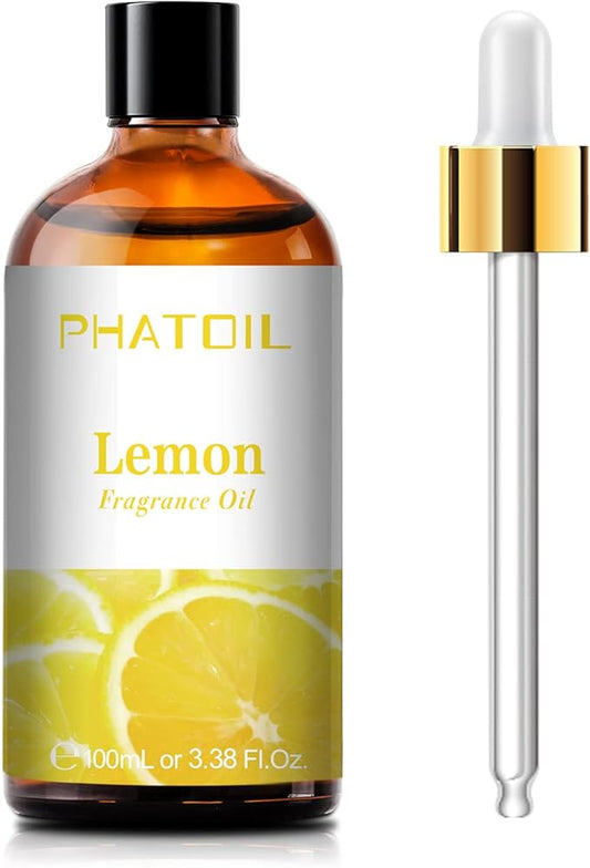 PHATOIL 100ML Lemon Fragrance Oils for Aromatherapy, Diffuser Oils for Home, Perfect for Humidifier, Yoga, DIY Candle and Soap Making - 3.38FL.OZ