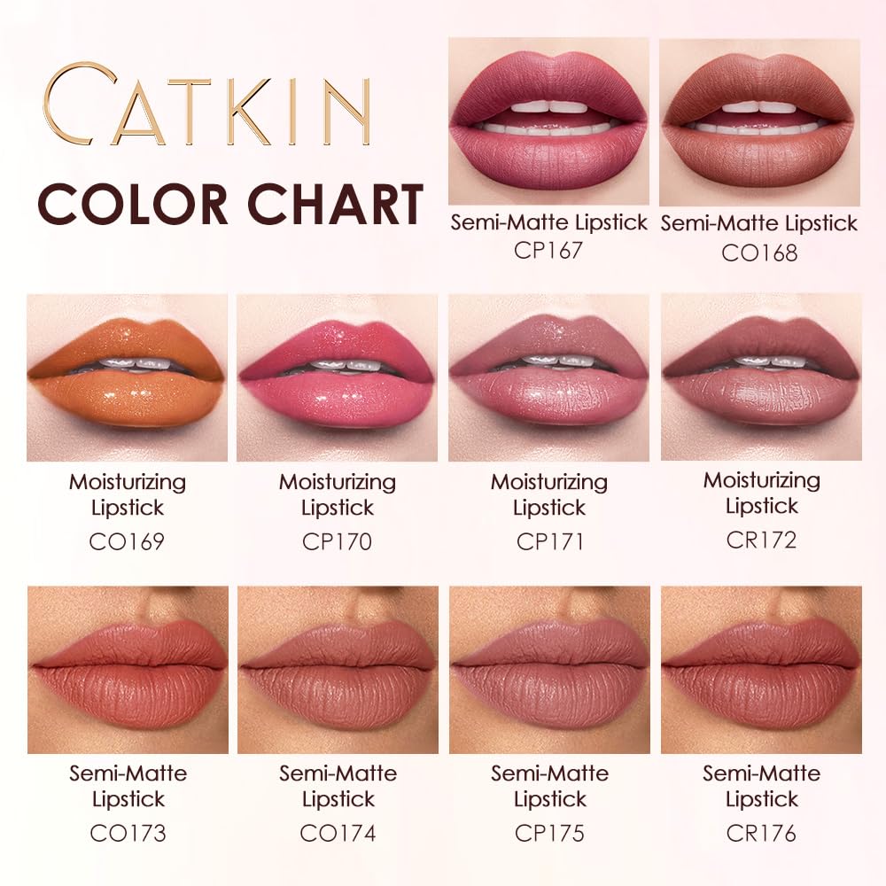 Catkin Semi-Matte Lipstick Hydrating High Impact Color Infused with Vitamin E and Avocado Oil Smooth Soft Texture Long Lasting Matte Finish 174-Velvo Beauty