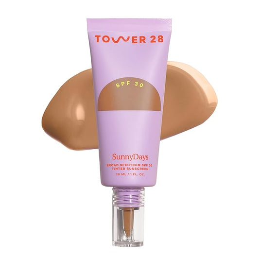 Tower 28 Beauty SunnyDays SPF 30 Tinted Mineral Sunscreen - For Sensitive Skin - 2-in-1 Facial Broad Spectrum UVA/UVB Protection + Foundation - Shade 35 POINT DUME, 1 Fl Oz-Velvo Beauty