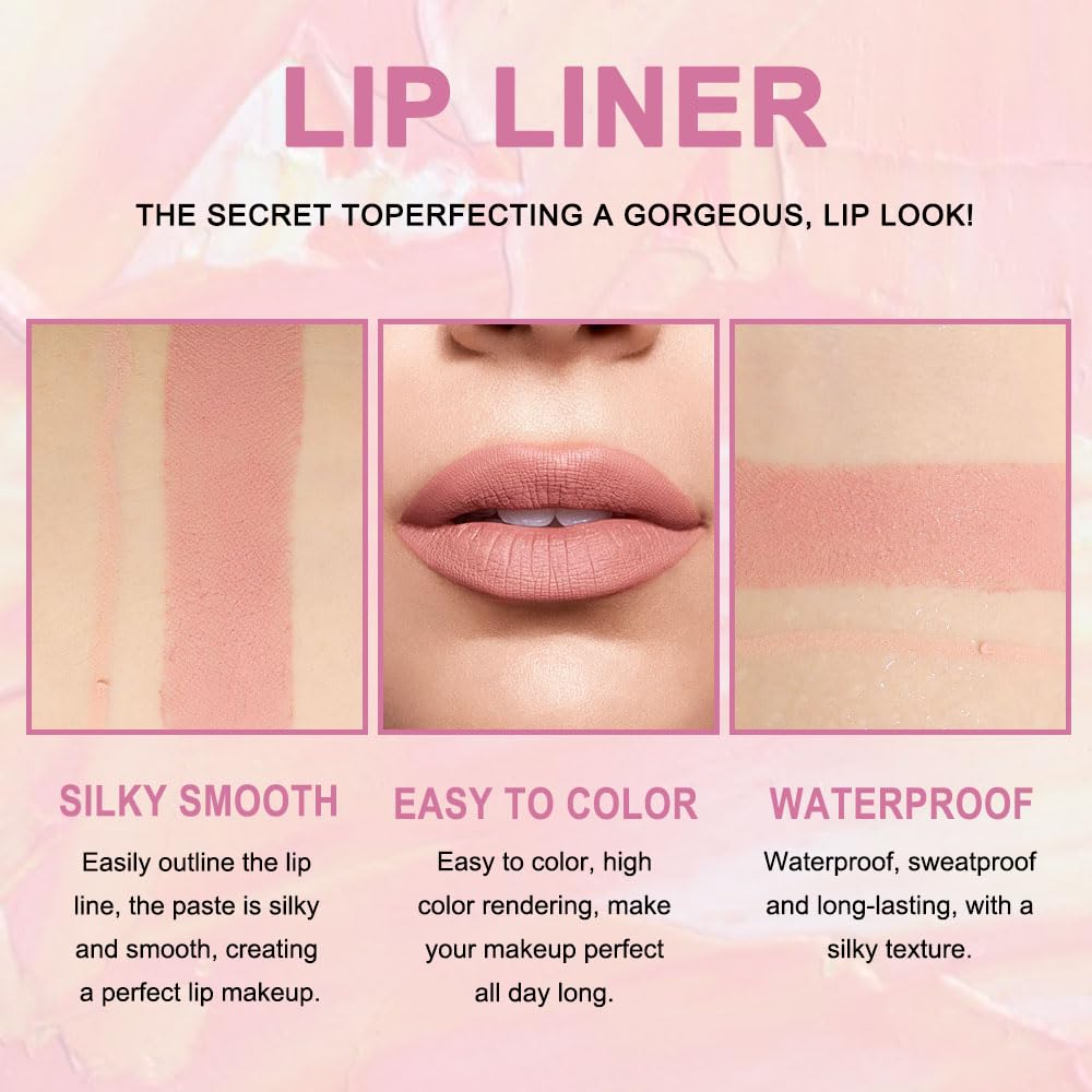 Kaely 2-in-1 Nude Beige Brown Lip Liner & Lipstick Set Kit for Women, Matte Lips Kit with Lip Liner Lip Stains Long Lasting Waterproof 24 Hour Lipstick and Lip Liners Combo Lipliners Pencil Set 03-Velvo Beauty