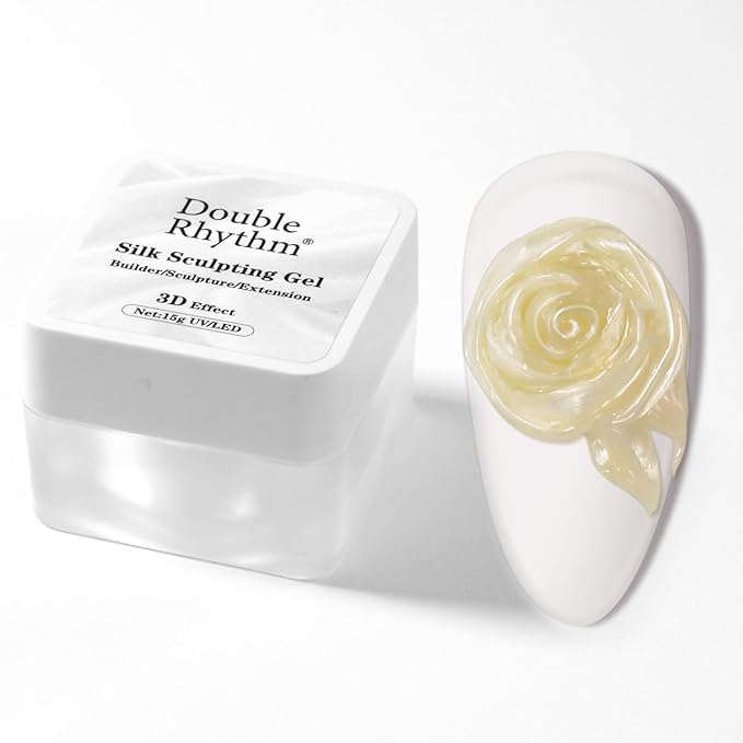 Double Rhythm 3D Nail Gel Pearl Solid Sculpting for Nail Art Non-Sticky Hard for Building Carving Molding Extension Soak Off UV/LED Nail Art Salon Home DIY 0.5 Oz (Yellow-Silk 07)-Velvo Beauty