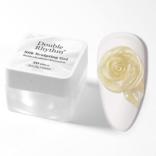 Double Rhythm 3D Nail Gel Pearl Solid Sculpting for Nail Art Non-Sticky Hard for Building Carving Molding Extension Soak Off UV/LED Nail Art Salon Home DIY 0.5 Oz (Yellow-Silk 07)-Velvo Beauty
