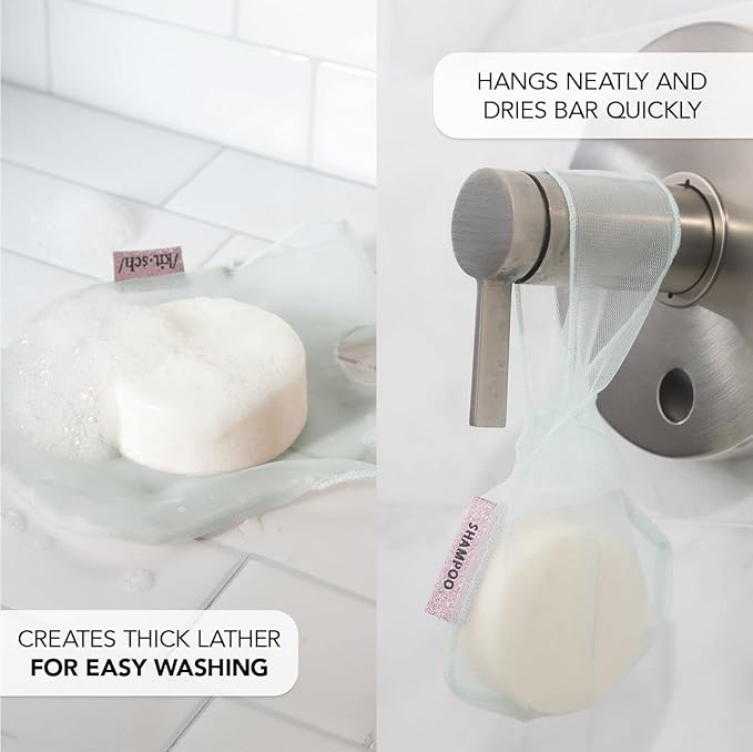 Kitsch Bar Soap Saver Bag - Soap Dish and Soap Holder for Shampoo Bar, Conditioner & Body Wash – Recycled Mesh Beauty Bar Soap Pouch, Eco-Friendly, Patented Bag - Mint-Velvo Beauty