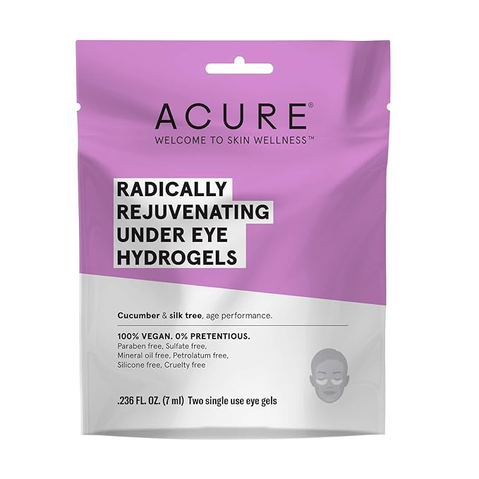Acure Radically Rejuvenating Under Eye Hydrogel Mask, Provides Anti-Aging Support, & Silk Tree, Purple, Cucumber, 0.236 Fl Oz (Pack of 1)-Velvo Beauty