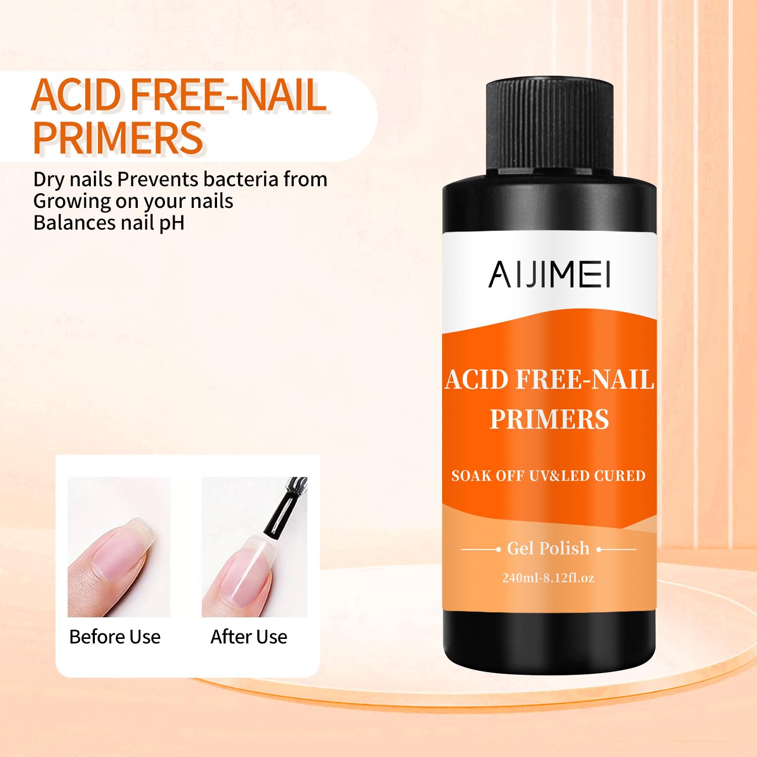 AIJIMEI 240ml Nail Primer for Gel Polish Nail Primer for Stronger Nails, Nail Care Compatible with All Polishes Nail Art Enhance Adhesion and Extend Gel Manicure Wear 8 Fl Oz-Velvo Beauty