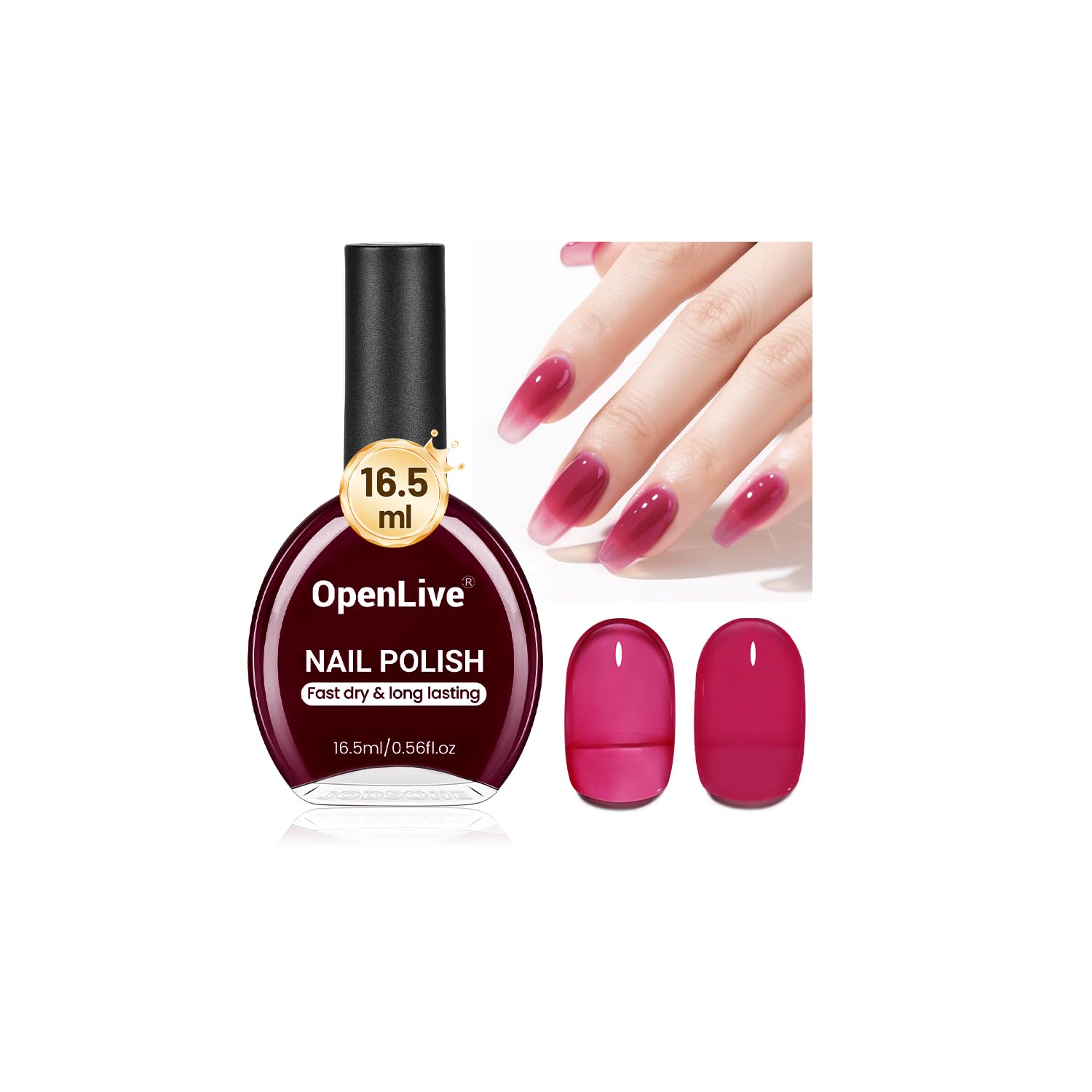 16.5ml Jelly Rose Red Nail Polish Large Volume Quick Dry Nail Polish, Long Lasting Shine, Fingernail Toenail Nail Art DIY Home Travel Nail Art Gift-Velvo Beauty