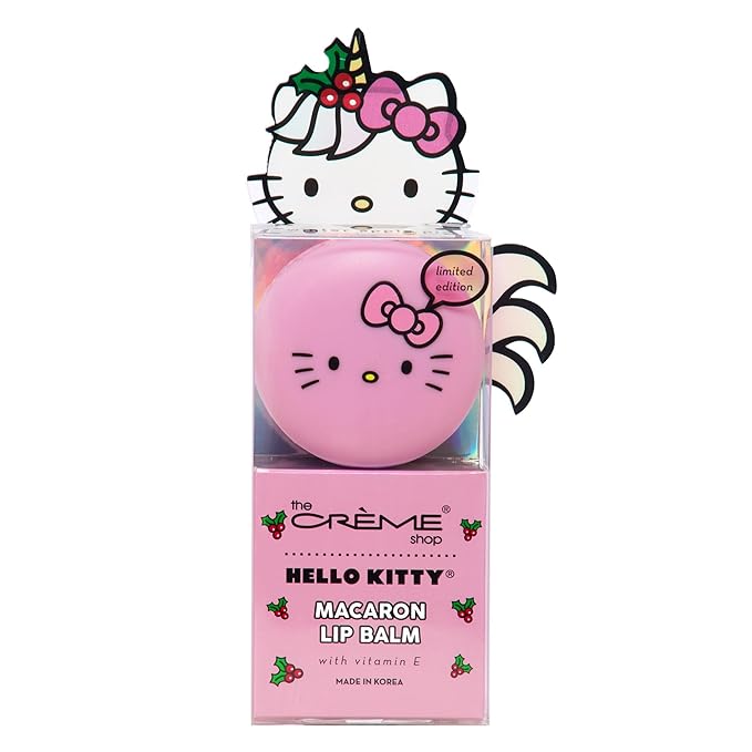 The Crème Shop x Hello Kitty Macaron Lip Balm, Korean Lip Balm with Shea Butter and Vitamin E - Holiday Unicorn Winter Apple Pie-Velvo Beauty