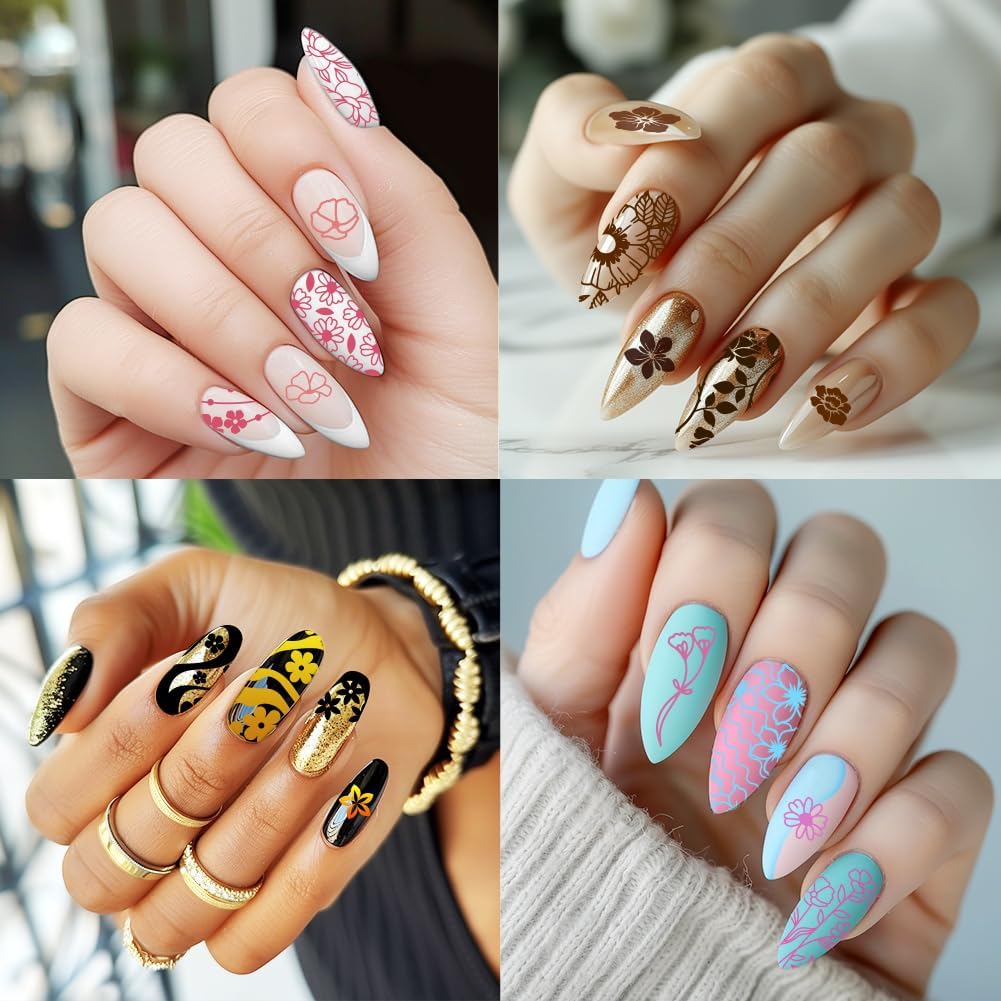 3Pcs Flower Nail Stamping Plate Set Tulips Roses Stainless Floral Steel Nail Stamp Templates Clear Silicone Nails Stamping with Stamper Scraper for Manicure Printing-Velvo Beauty