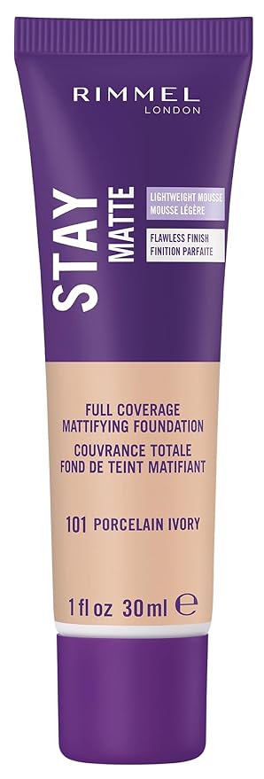 Rimmel London Stay Matte Liquid Mousse - 101 Porcelain Ivory - Foundation, Lightweight, Shine Control, Oil-Free, 1oz-Velvo Beauty