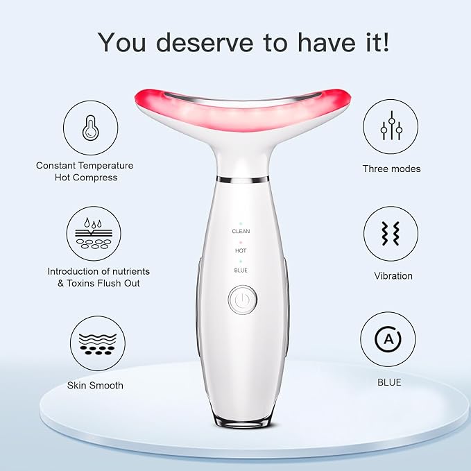3-in-1 Beauty Massager for Face and Neck, Based on Triple Action LED, Thermal, and Vibration Technologies for Skin Care,Improve,Firm,Tightening and Smooth-Velvo Beauty