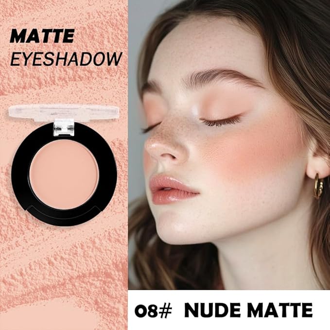 Monochrome Matte Eyeshadow Makeup Palette, Highly Pigmented Nude Eyeshadow Palette, Matte Pressed Powder Eyeshadow Makeup, Single Vegan Eye Shadow, Daily Evening Women Girls Eyes shadow Gift 8#-Velvo Beauty