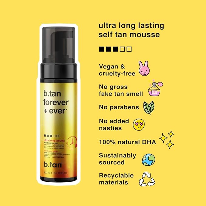 b.tan Ultra Long Lasting Self Tanner Mousse | Forever & Ever - Lasts Up to 11 Days, Fast, 1 Hour Express Sunless Tanning Foam, No Fake Tan Smell, Dark Bronze Glow, Vegan, Cruelty Free, 6.7 Fl Oz-Velvo Beauty