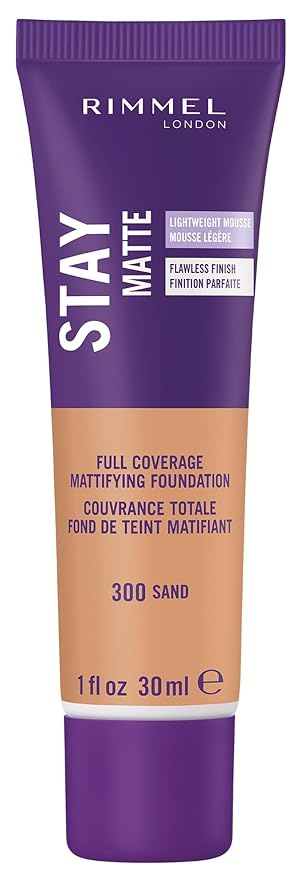 Rimmel London Stay Matte Liquid Mousse - 300 Sand - Foundation, Lightweight, Shine Control, Oil-Free, 1oz-Velvo Beauty