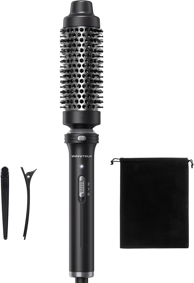 Wavytalk Thermal Brush, 1 1/2 inch Heated Round Brush with Detachable Head, Velvet Pouch and Dual Voltage for Travel, Easy to Create Blowout Look, Classic Black-Velvo Beauty