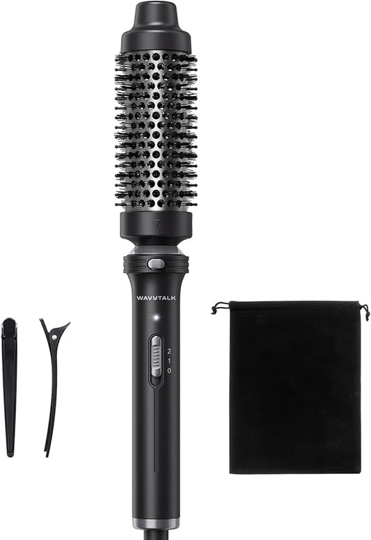 Wavytalk Thermal Brush, 1 1/2 inch Heated Round Brush with Detachable Head, Velvet Pouch and Dual Voltage for Travel, Easy to Create Blowout Look, Classic Black-Velvo Beauty