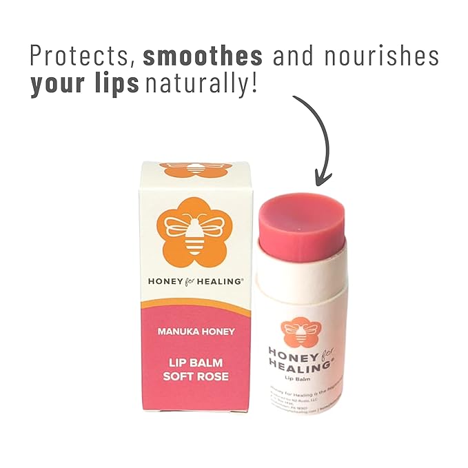 Lip Balm Moisturizer with Manuka Honey 15+ UMF, Coconut Oil, and Castor Oil For Chapped, Cracked, Dry Lips | Protects, Smoothes, and Nourishes your Lips | 0.25 oz / 7 gr. (Soft Rose)-Velvo Beauty