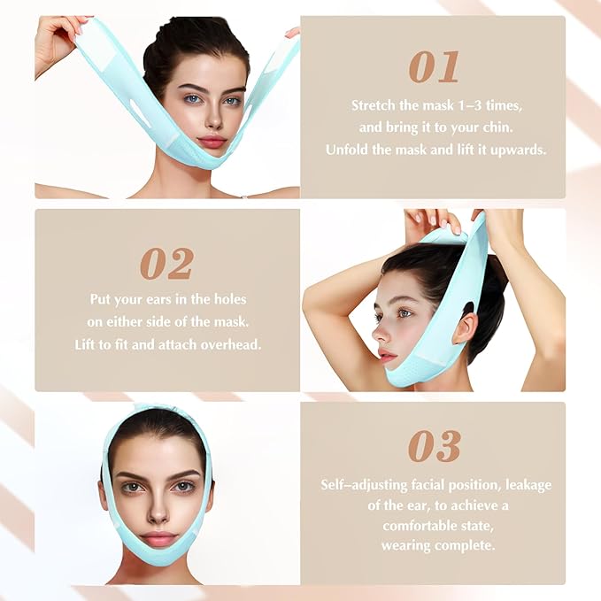 Reusable V Line Lifting Mask with Chin Strap, V Shaped Face Mask for Sagging, Jaw Exerciser (Light Blue)-Velvo Beauty