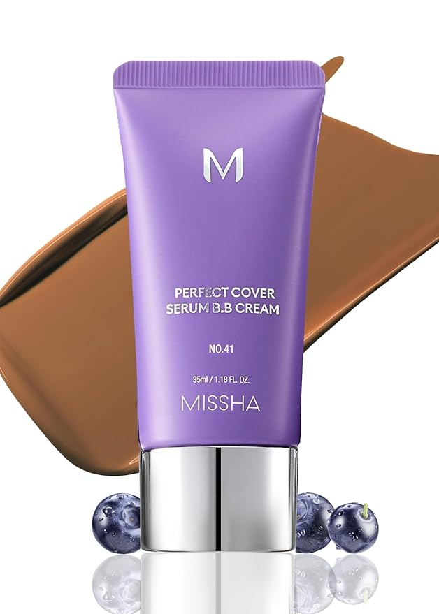 MISSHA M PERFECT COVER SERUM BB CREAM No.41 Medium Tan- Tan/Deep with Warm Undertone, BB Cream by Cardi B Pick, Skin Tint, Tinted Moisturizer, Skin Care Foundation Makeup, Korean Makeup,1.18 Fl oz-Velvo Beauty