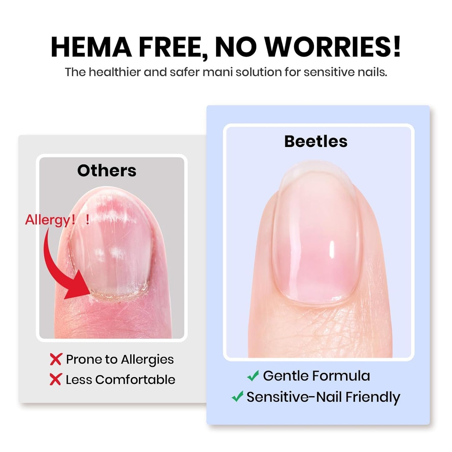 Beetles Hema-Free Nail Glue Gel - 10ml Super Strong Brush U V Nail Glue for Acrylic and Clear Press On Nails, Long Lasting Extension Gel Curing Needed-Velvo Beauty