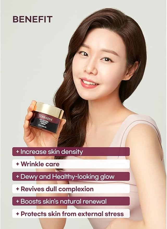 Terrzen Korean Face Cream Age Control Nutrition, 1.69 fl.oz. (50ml), Reduce Wrinkle, Hyaluronic Acid + Plant Stem Cell + Real Protein + Plant Squalane-Velvo Beauty