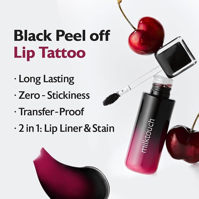 MILKTOUCH [Summer-proof Lip Combo] Black Peel Off Lip Tattoo #05 Black Fig + Collagen Lip Balm #VanillaCake-Velvo Beauty
