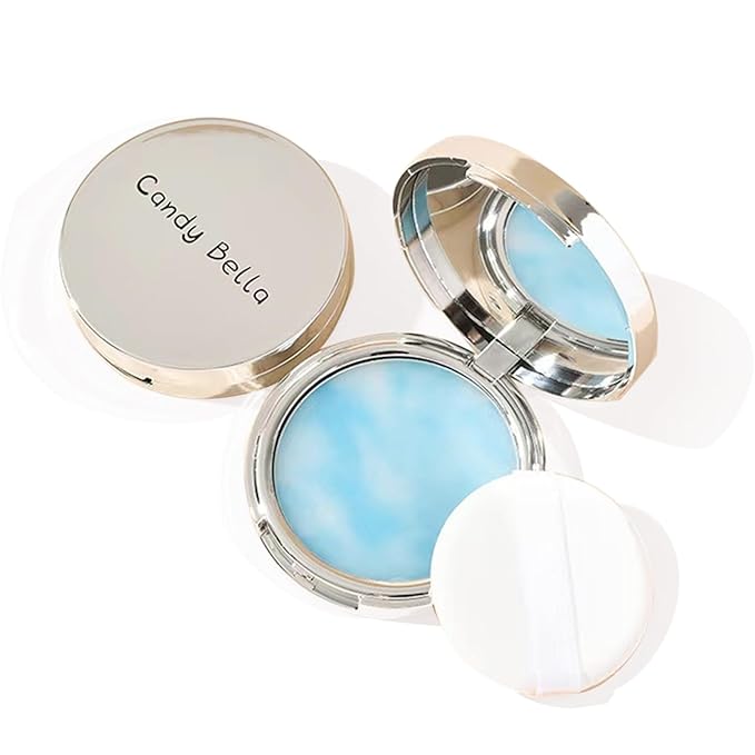 Blue Matte Powder Oil Control Face Pressed Powder Jelly Pressed Powder Face Makeup Setting Powder, Chillab Polvo Compacto with Mini Powder Puff, for Silky Blurring Oil Control Long-Lasting Makeup-Velvo Beauty