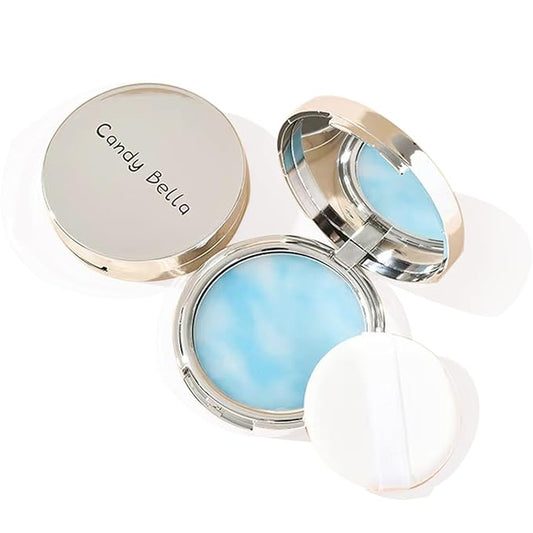 Blue Matte Powder Oil Control Face Pressed Powder Jelly Pressed Powder Face Makeup Setting Powder, Chillab Polvo Compacto with Mini Powder Puff, for Silky Blurring Oil Control Long-Lasting Makeup-Velvo Beauty
